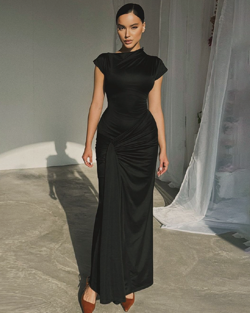 Asymmetrical Knot Maxi Dress Black L