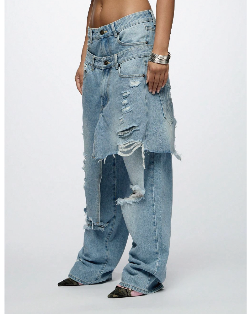 Double Waistband Wide Leg Jeans