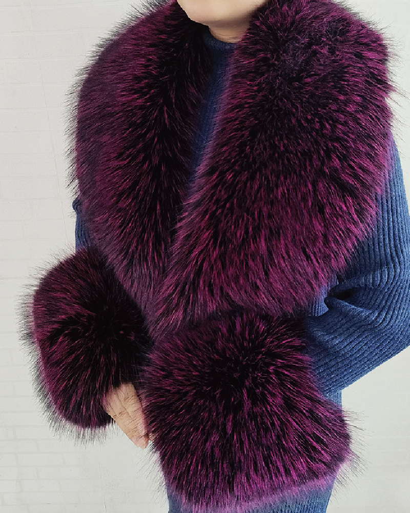 Faux Fur Scarf & Cuff Set Burgundy