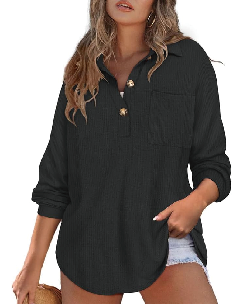 Waffle Knit Top Black