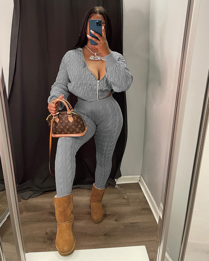 Sashsha Hoodie Sweater Set Gray