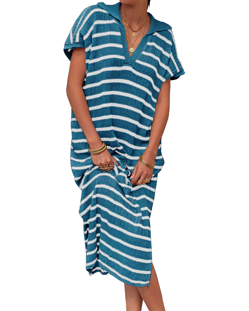 Striped Crochet Dress Blue