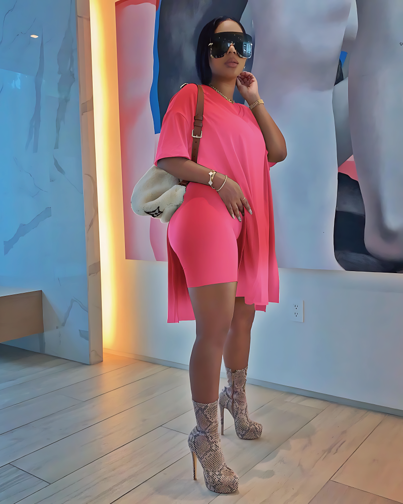 Classy n Chill Biker Shorts Set Hot Pink