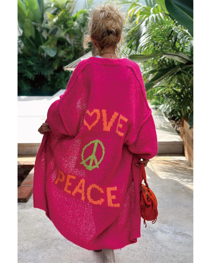 Peace and Love Cardigan Rose red