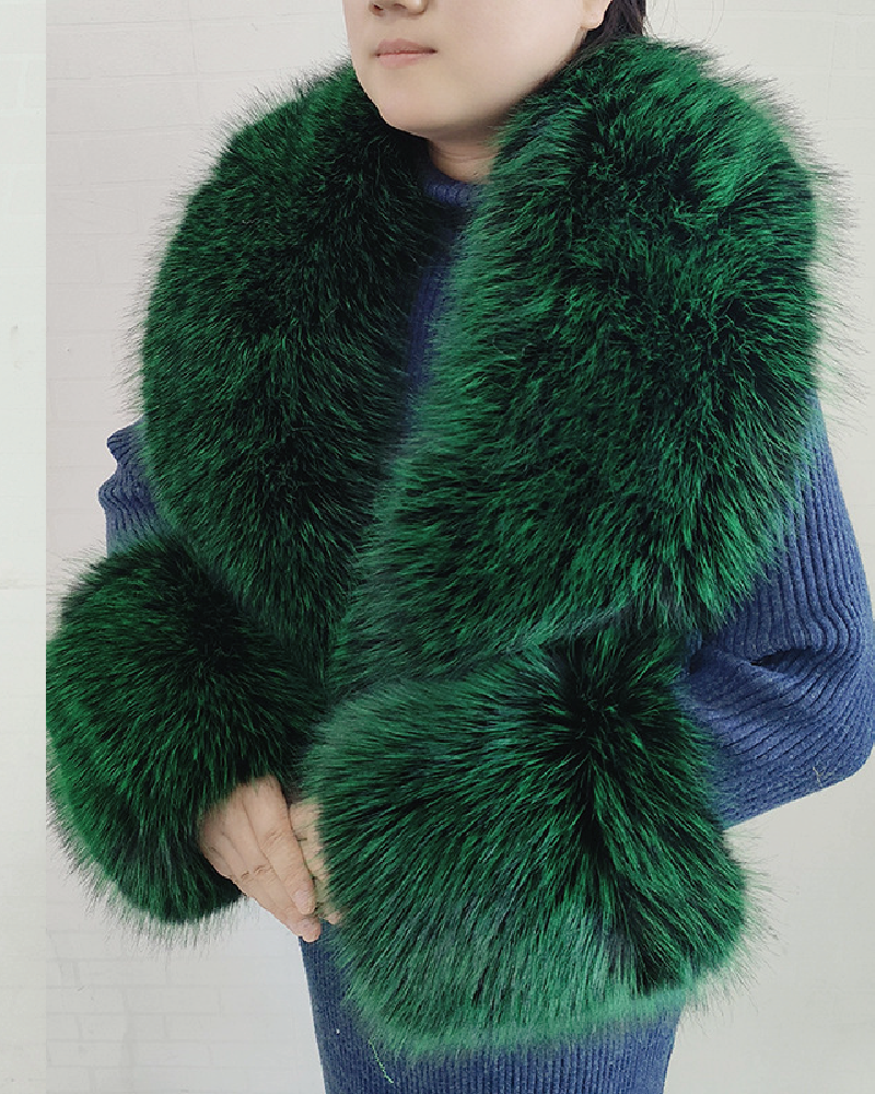 Faux Fur Scarf & Cuff Set Green