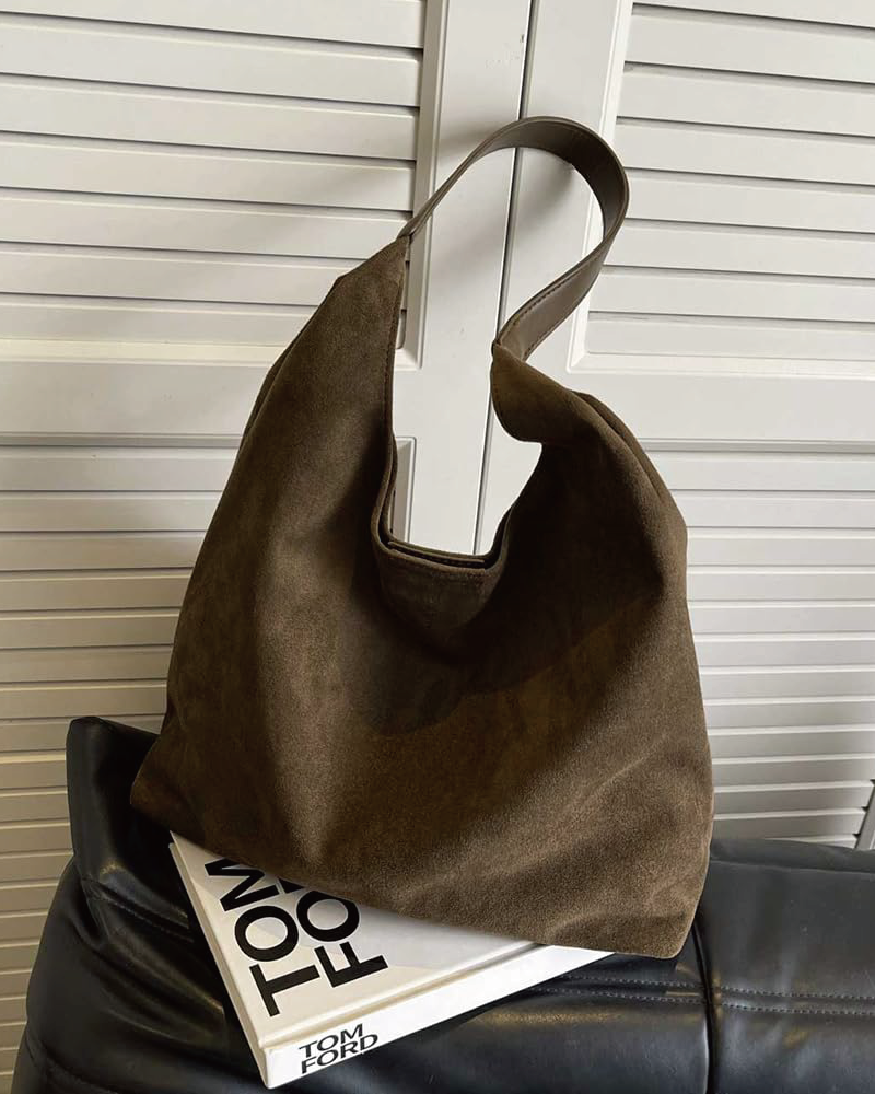 Suede Leather Tote Olive