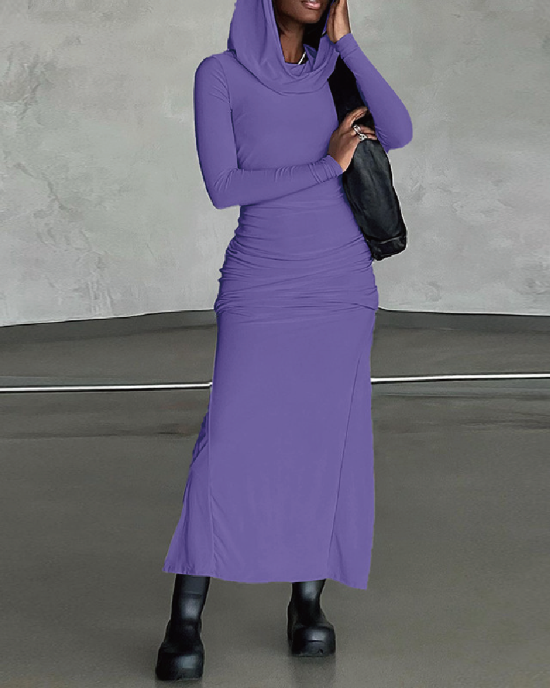Keep It Hood Long Sleeve Maxi Dress Purple