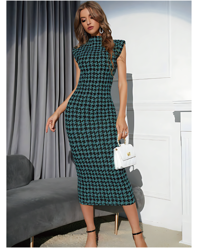 Houndstooth Bodycon Dress Green