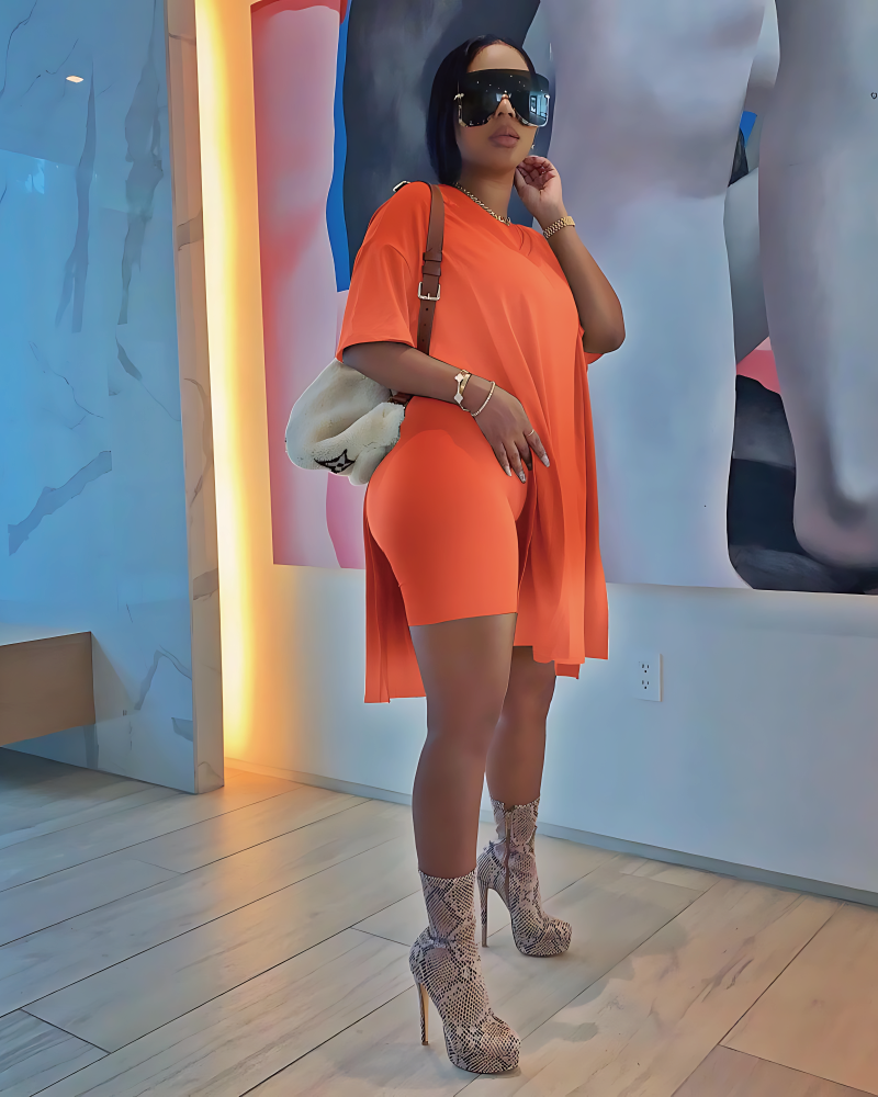 Classy n Chill Biker Shorts Set Orange