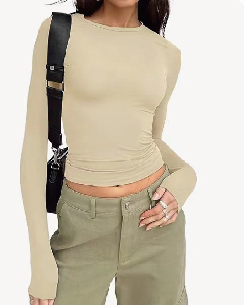 Fall Comfy Basic Top Beige