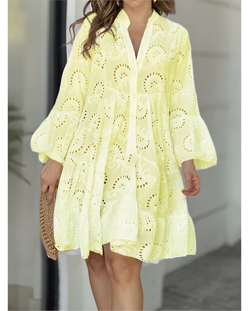 Crisp Eyelet Dress Yellow