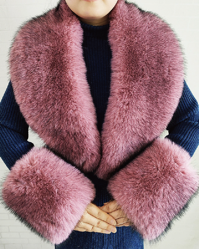 Faux Fur Scarf & Cuff Set Pink