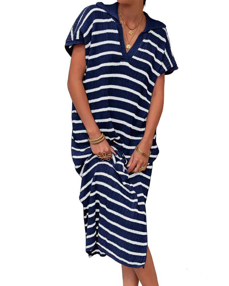 Striped Crochet Dress Navy