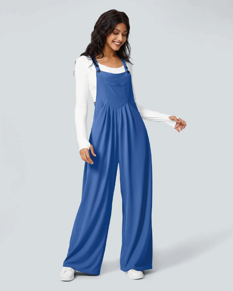 Waffle Casual Overalls with Pockets Blue