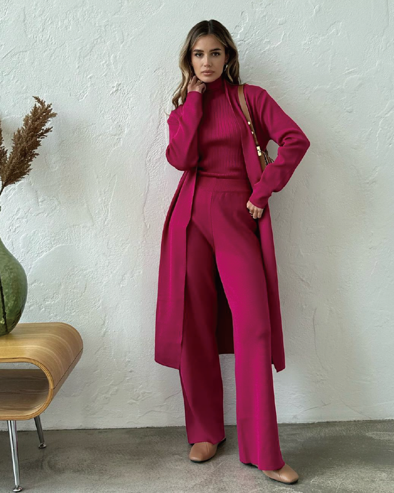 Carrie Knitted 3 Piece Sets Hot Pink One Size