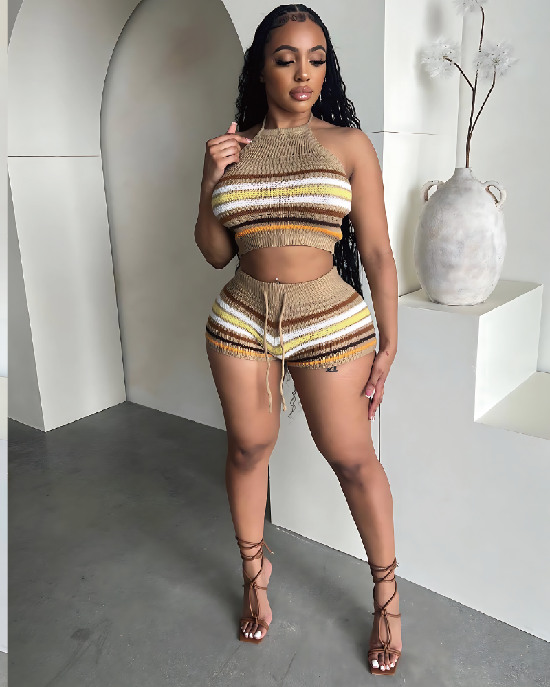 Belize Days Crochet Short Set Beige