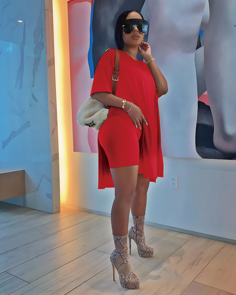 Classy n Chill Biker Shorts Set Red