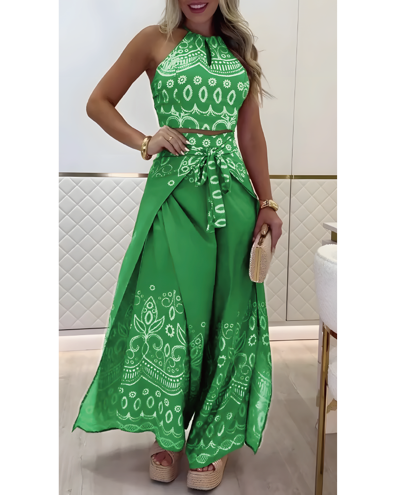 Tribal Print Pants Sets Green