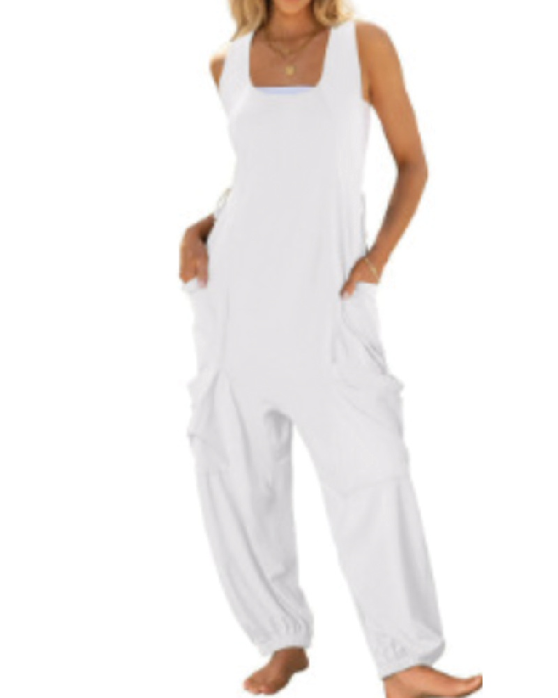 Baggy Harem Jumpsuits White