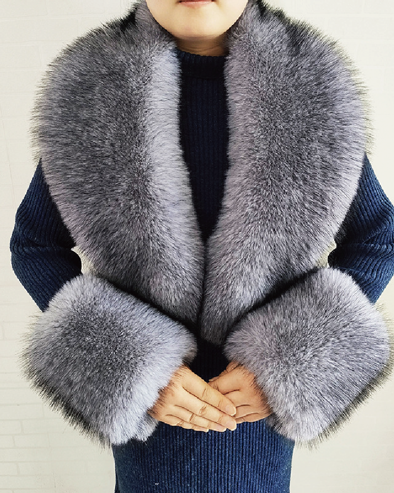 Faux Fur Scarf & Cuff Set Grey