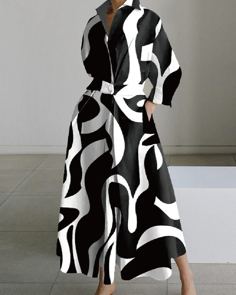 Billowy Classy Dress black-white