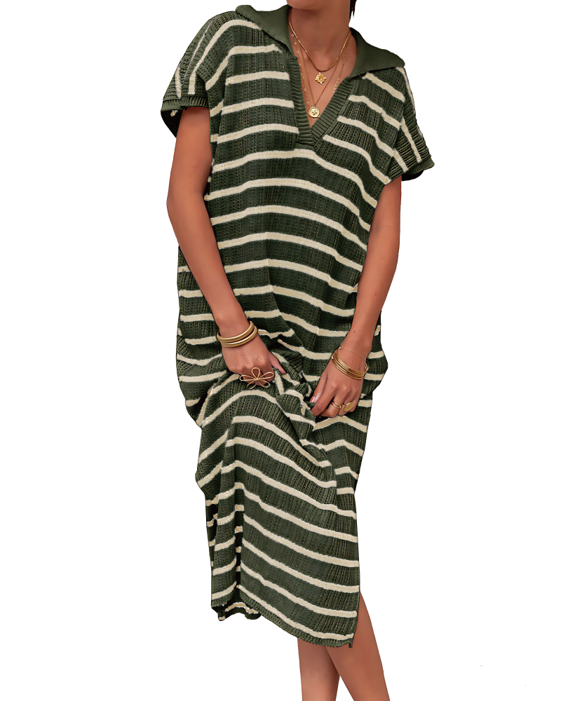 Striped Crochet Dress Olive