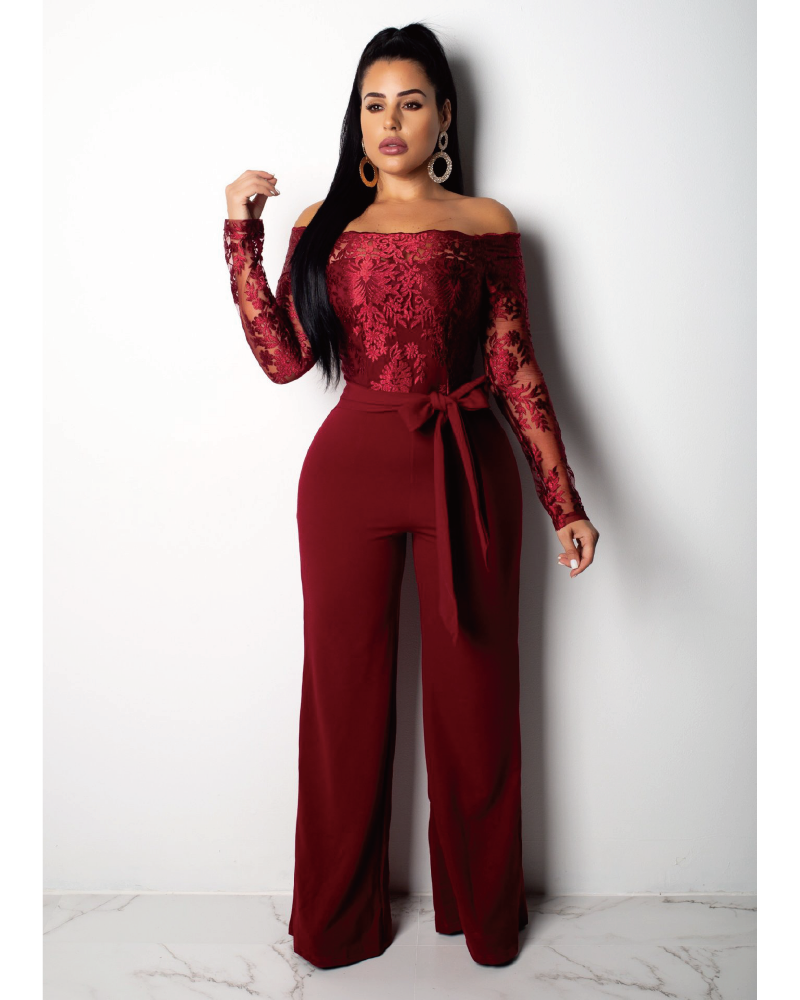 Elegant Lace Jumpsuit Burgundy