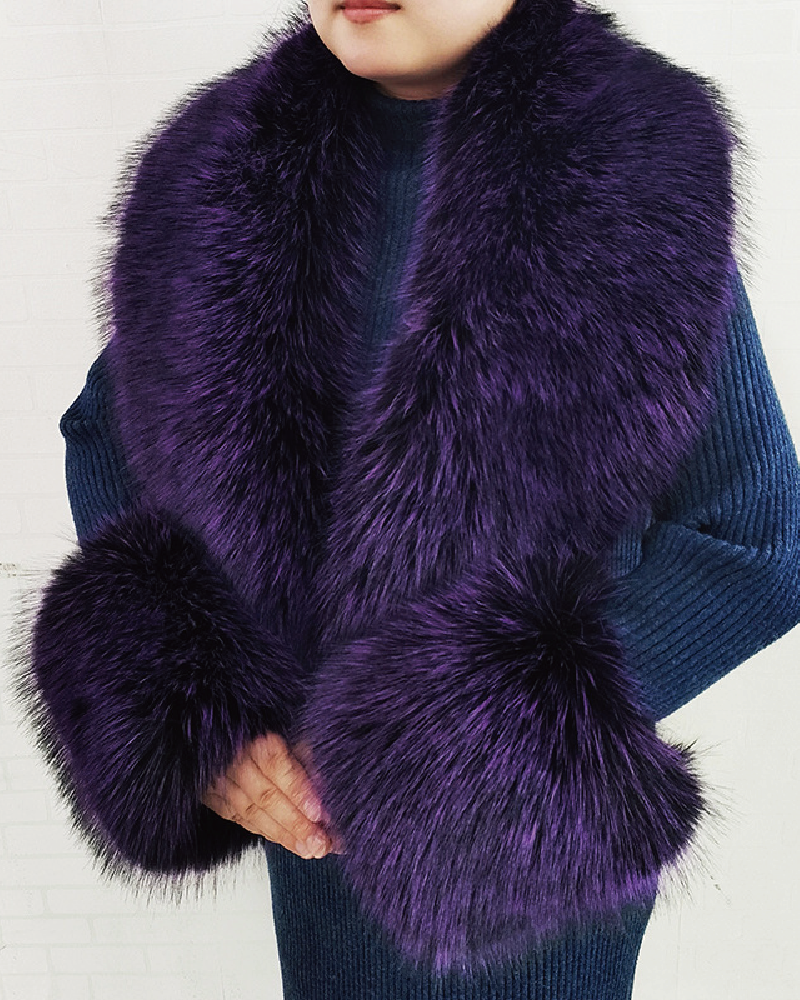 Faux Fur Scarf & Cuff Set Purple
