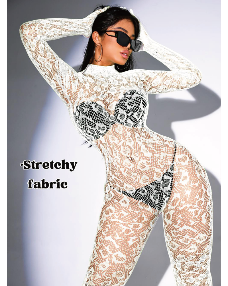 Sexy Lace Leopard Jumpsuit White One size