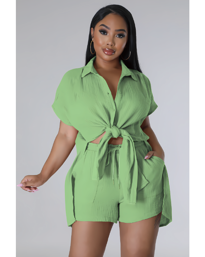 Sabrinia Linen Short Set Light Green