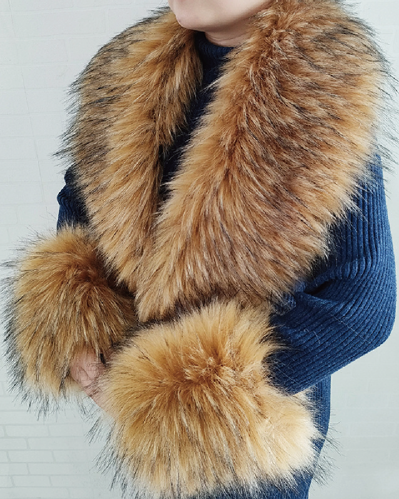 Faux Fur Scarf & Cuff Set Amber