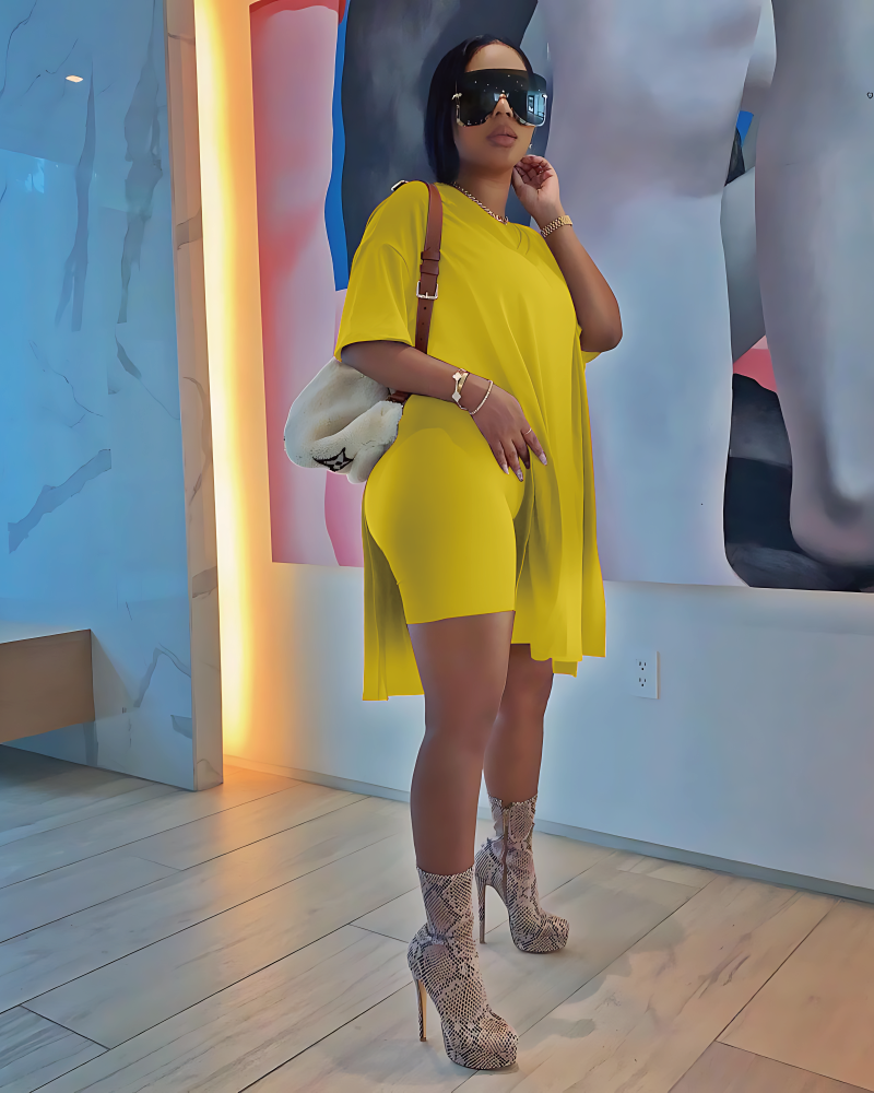 Classy n Chill Biker Shorts Set Yellow