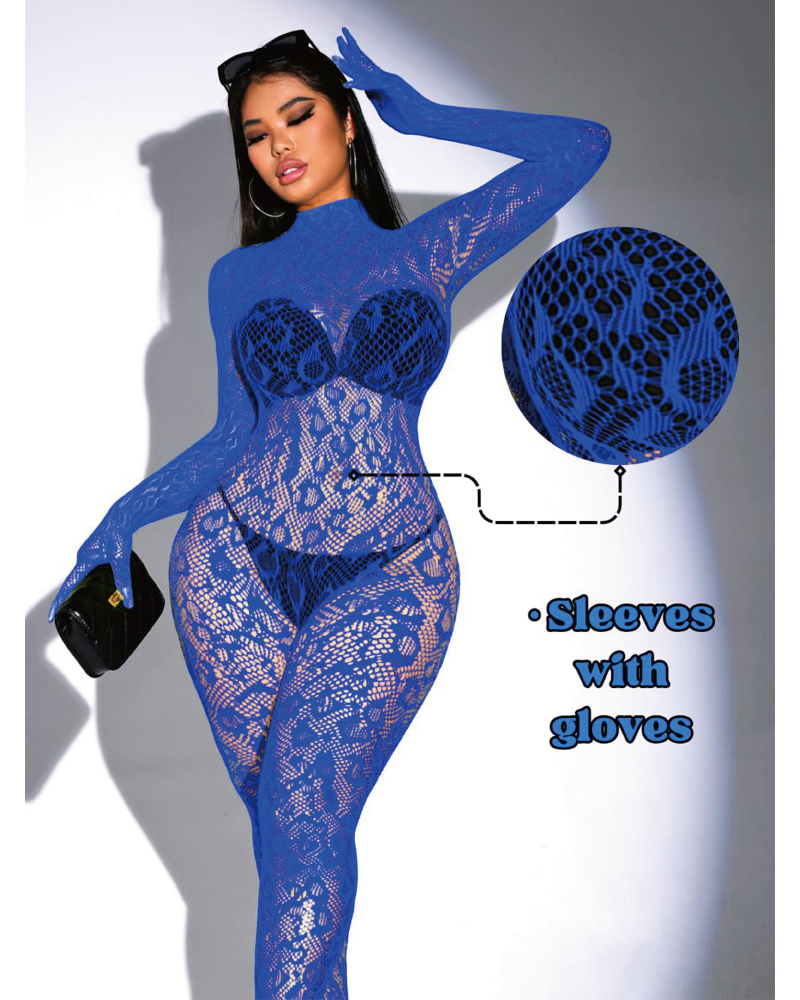 Sexy Lace Leopard Jumpsuit Blue One size