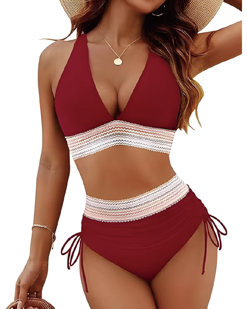 High Waisted Bikini Sets Burgundy