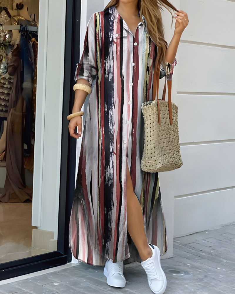 Multi Print Button Up Shirt Dress