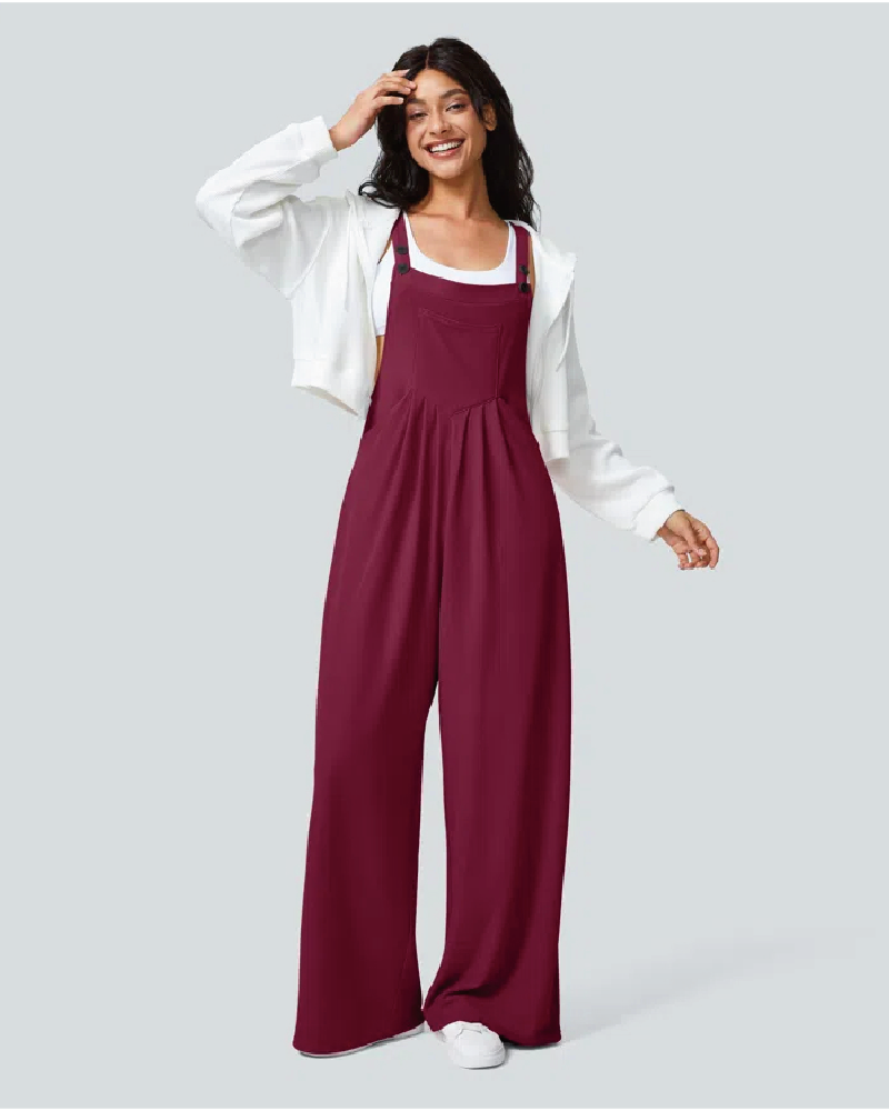 Waffle Casual Overalls with Pockets Burgundy