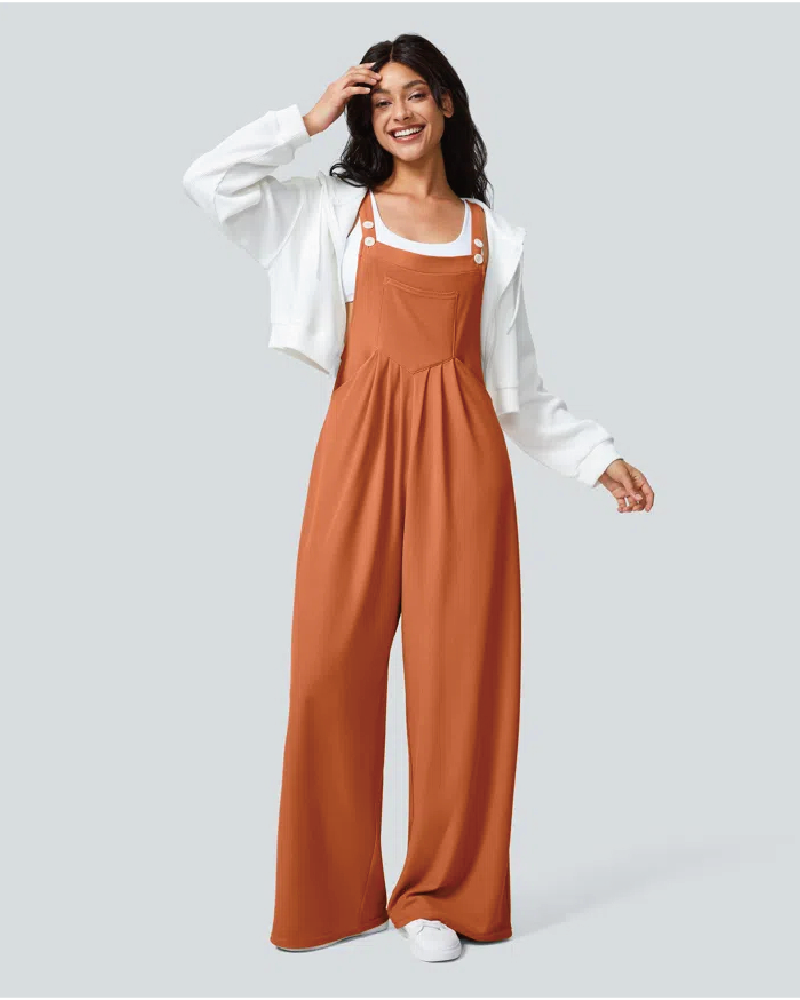 Waffle Casual Overalls with Pockets Orange