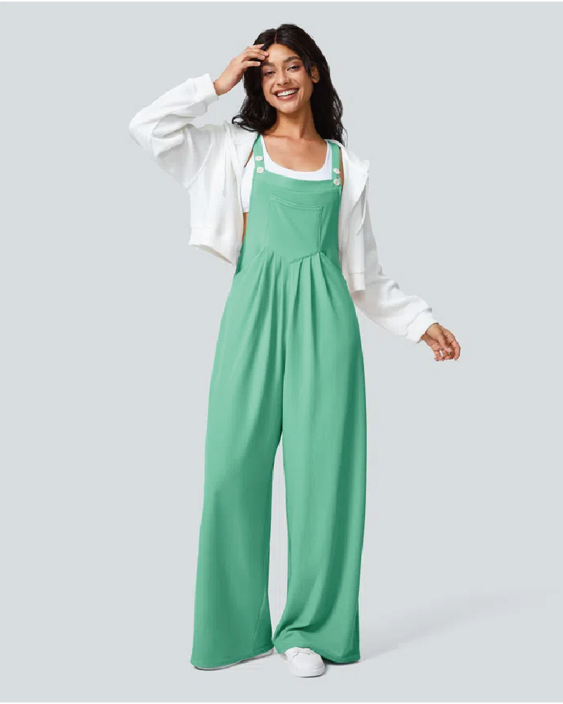 Waffle Casual Overalls with Pockets Green