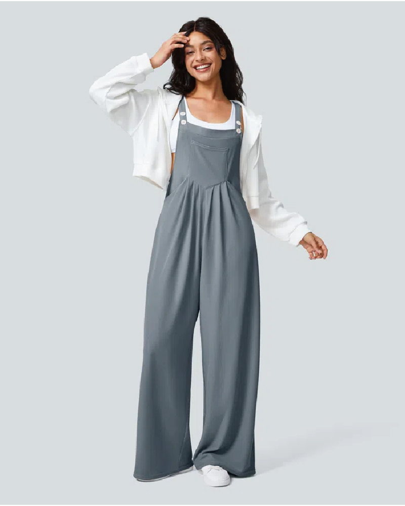 Waffle Casual Overalls with Pockets Grey