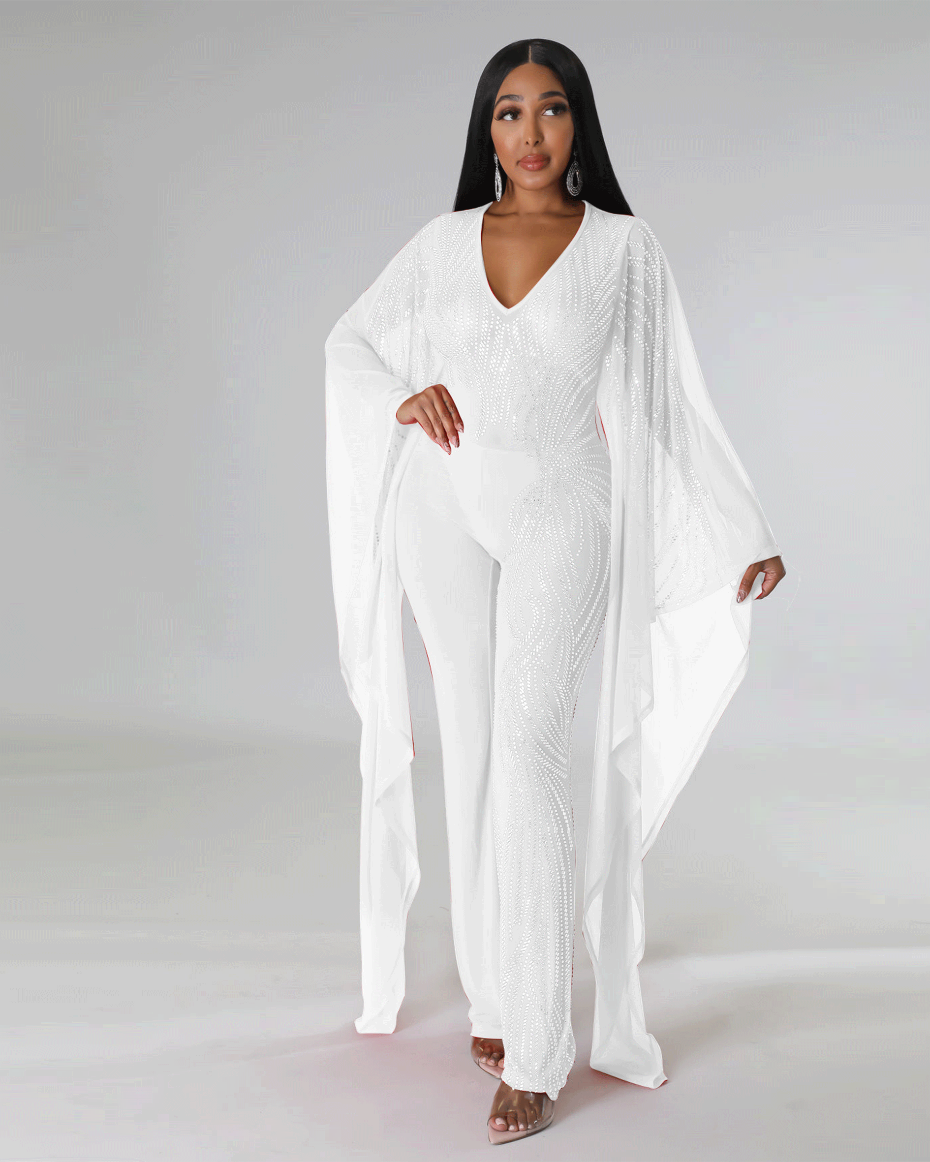 Dance With Me Bedazzled Jumpsuit White