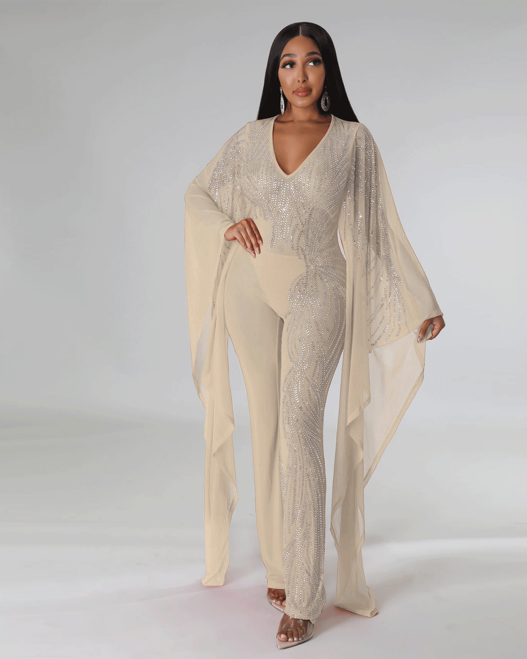 Dance With Me Bedazzled Jumpsuit Apricot