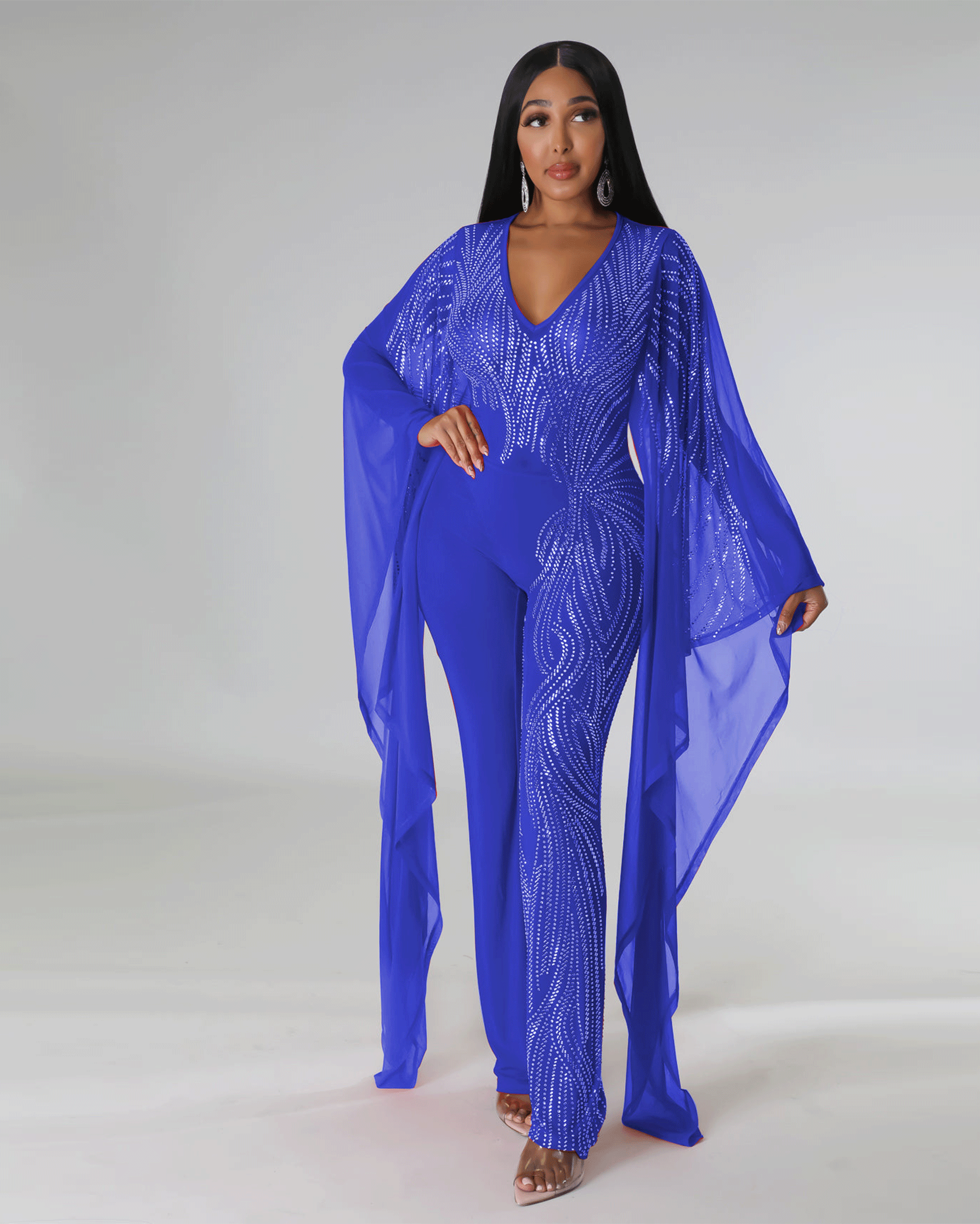 Dance With Me Bedazzled Jumpsuit Blue