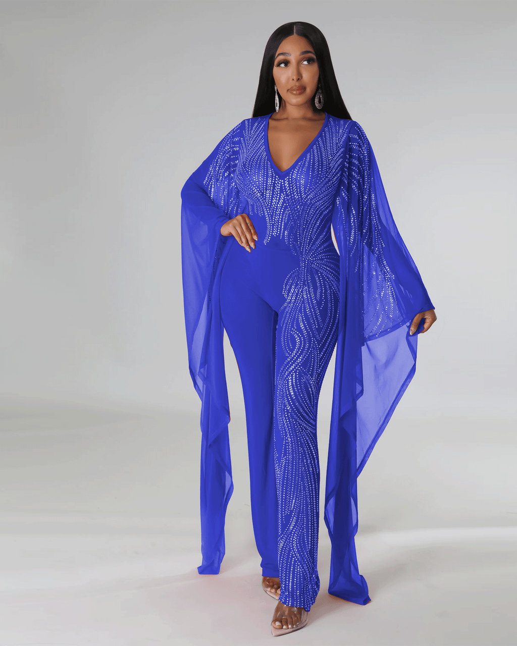 Dance With Me Bedazzled Jumpsuit Blue