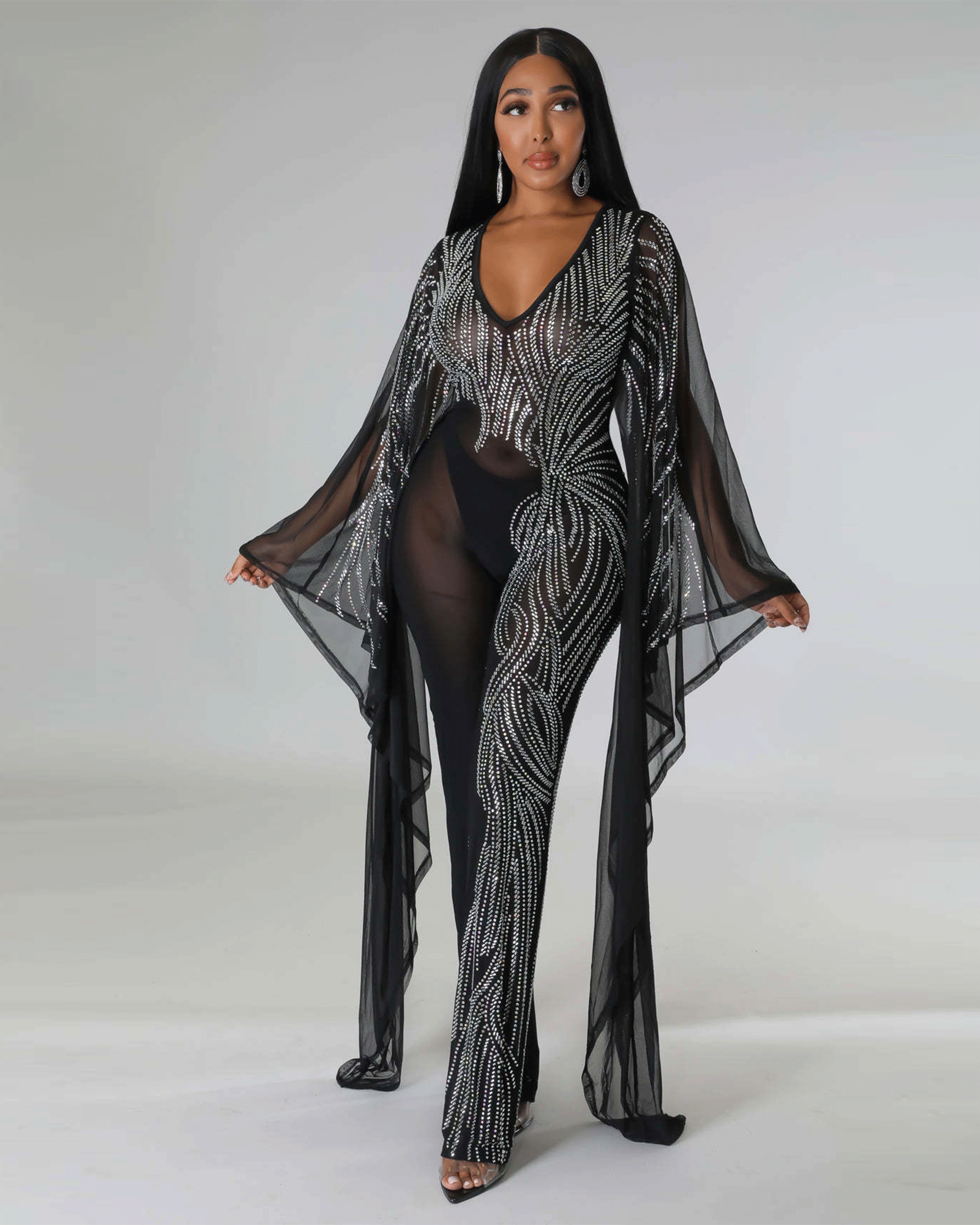 Dance With Me Bedazzled Jumpsuit Black