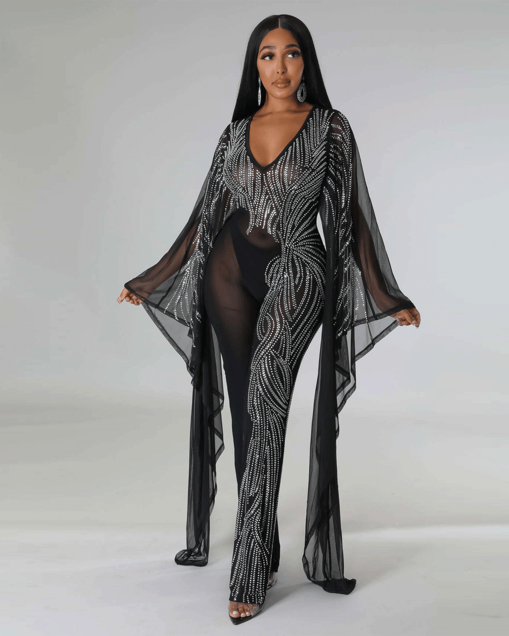 Dance With Me Bedazzled Jumpsuit Black