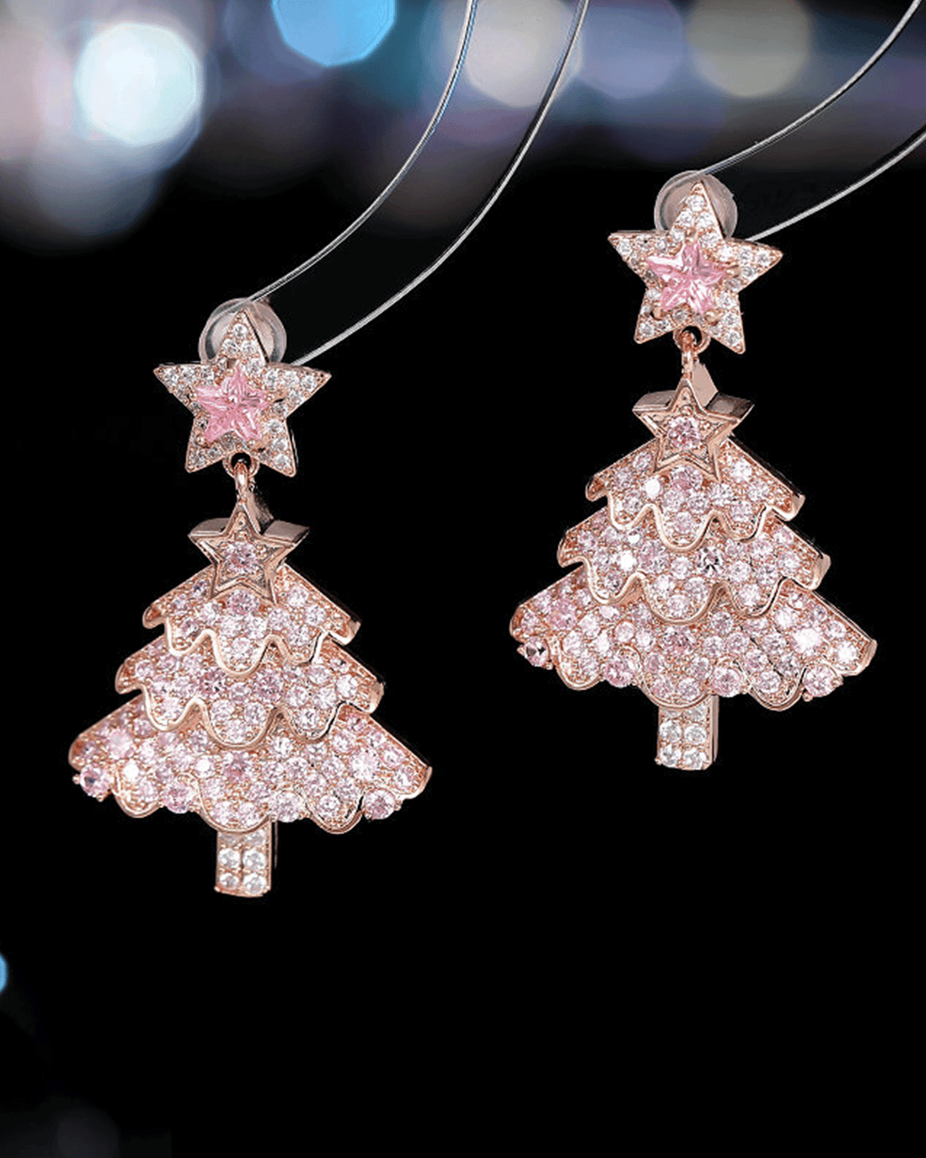 Pink Glitter Christmas tree earrings Pink