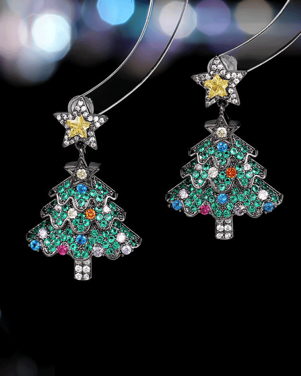 Pink Glitter Christmas tree earrings Black