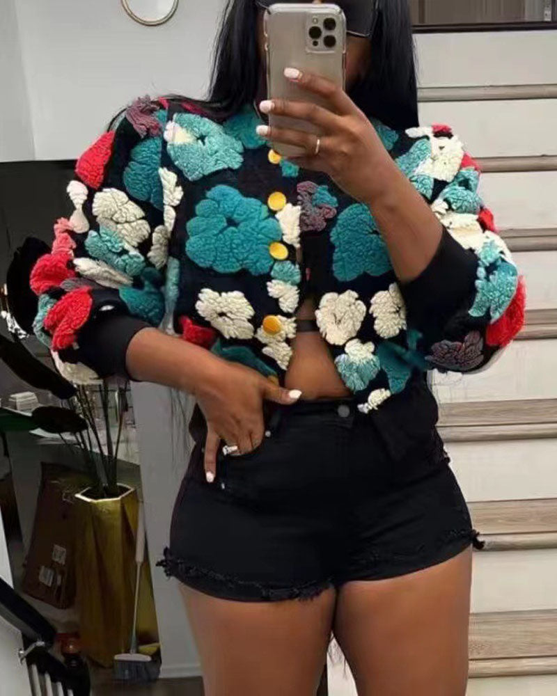 KEEP IT POSH BOMBER JACKET【On Sale】 Red-Blue-Flower