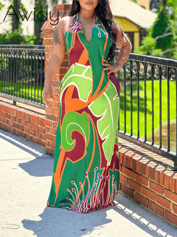 Floral Halter Maxi Dress Green