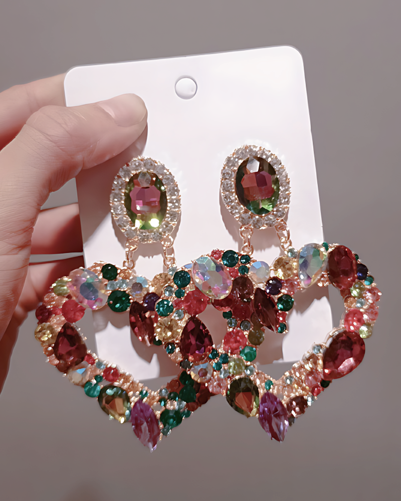 Oversized Rhinestone Heart Drop Earrings